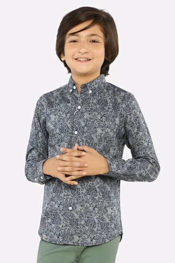 Grey Paisley Printed Casual Shirt