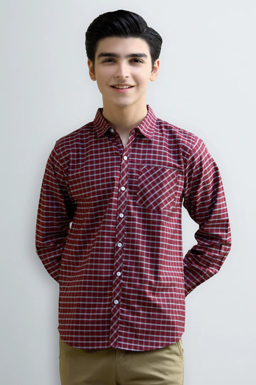 Gingham Check Boys Casual Shirt