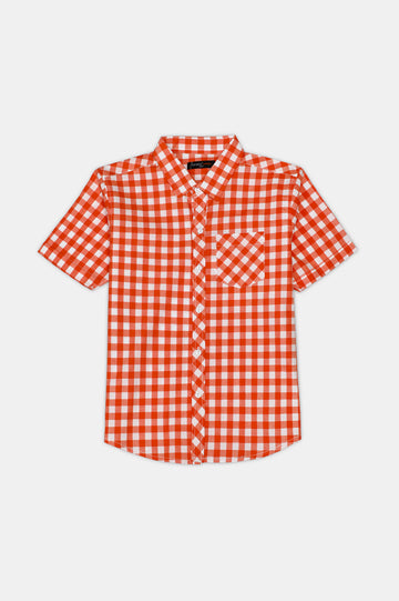 Orange Gingham Check Casual Shirt