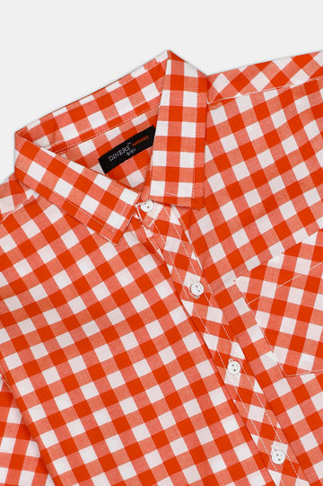 Orange Gingham Check Casual Shirt