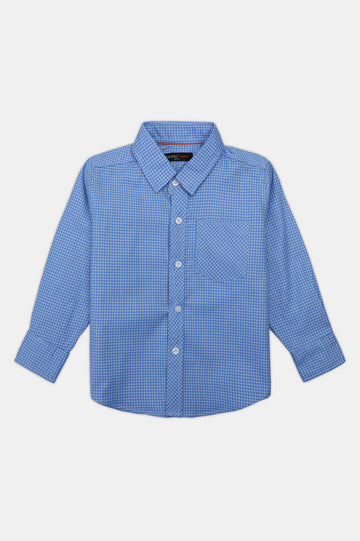 Blue Mini-Check Boys Casual Shirt