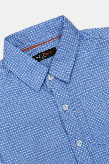 Blue Mini-Check Boys Casual Shirt