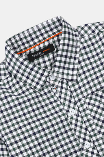 Green Casual Check Boy Shirt