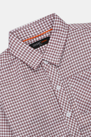 Red Houndstooth Check Casual Shirt