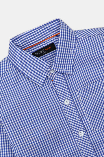 Royal Blue Mini-Check Casual Shirt