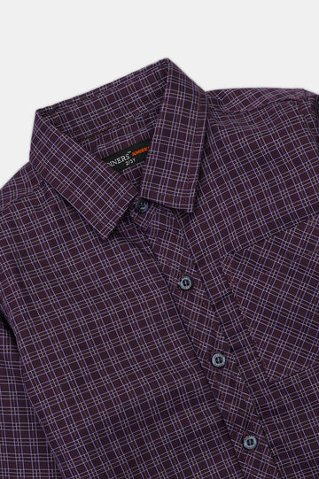 Burgundy Check Boys Casual Shirt