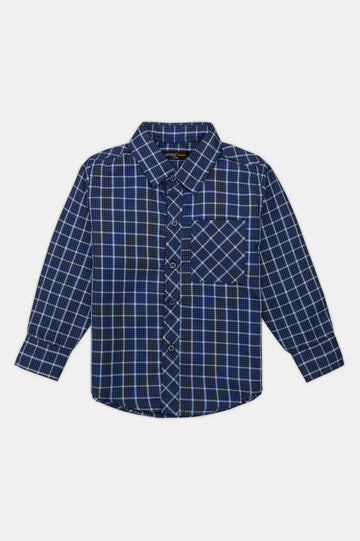 Navy Blue Windowpane Check Casual Shirt