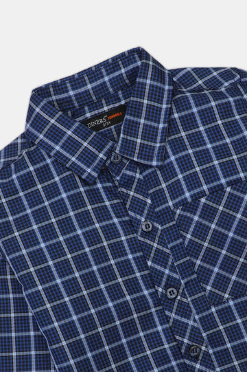 Navy Blue Windowpane Check Casual Shirt
