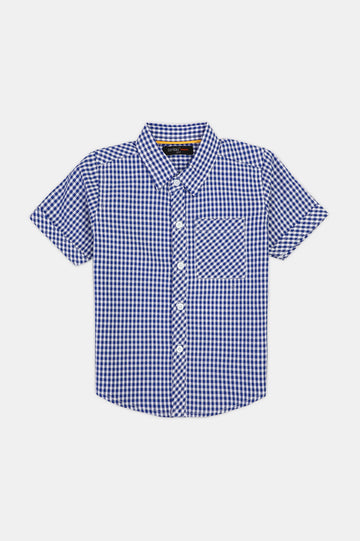 Royal Blue Mini-Check Casual Shirt