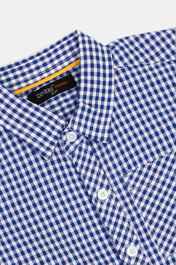 Royal Blue Mini-Check Casual Shirt