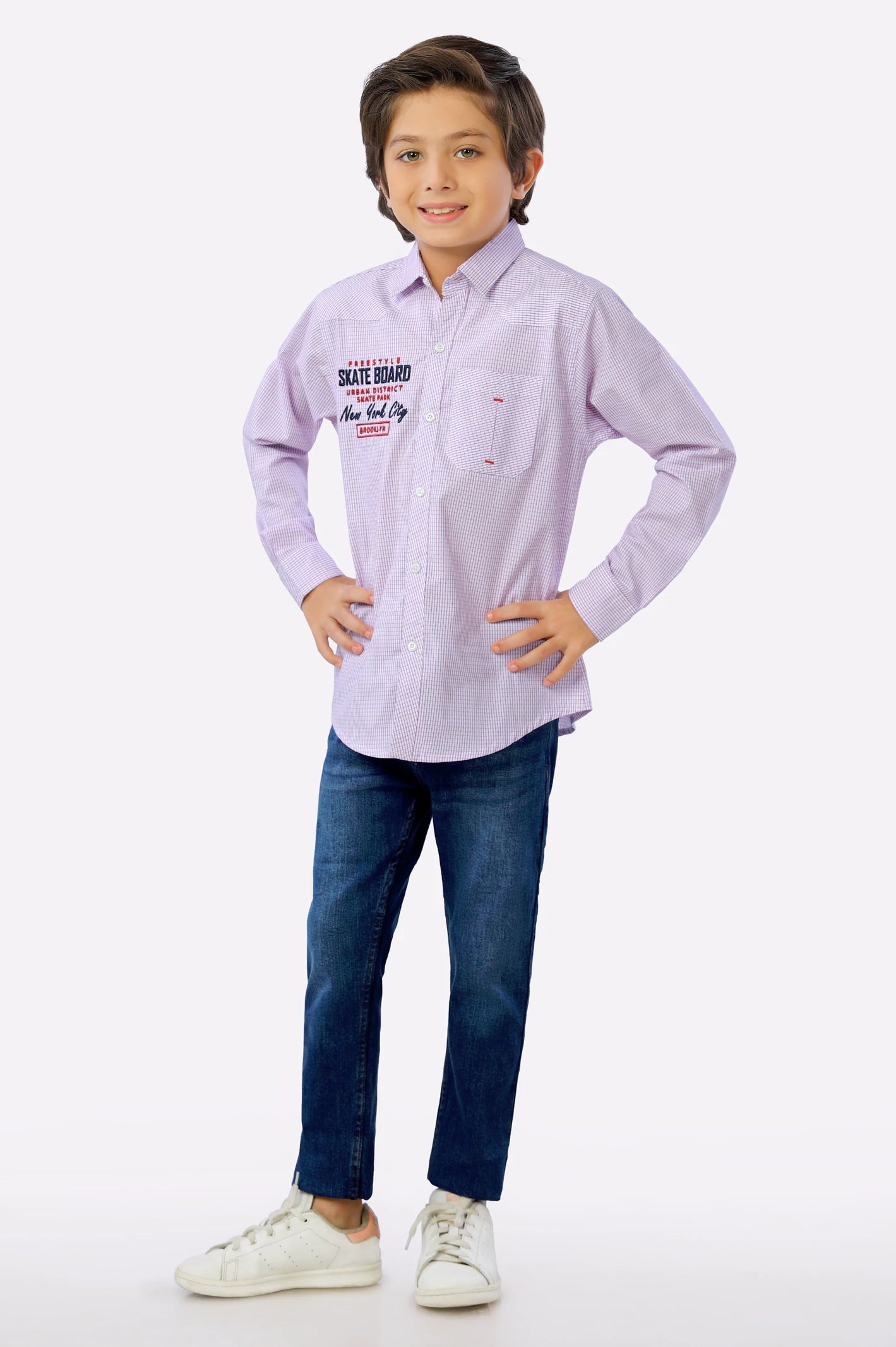 Purple Mini Check Boys Shirt From Diners