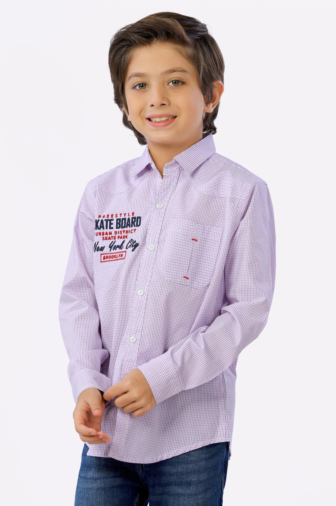 Purple Mini Check Boys Shirt From Diners