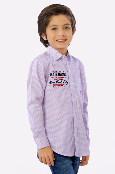 Purple Mini Check Boys Shirt From Diners