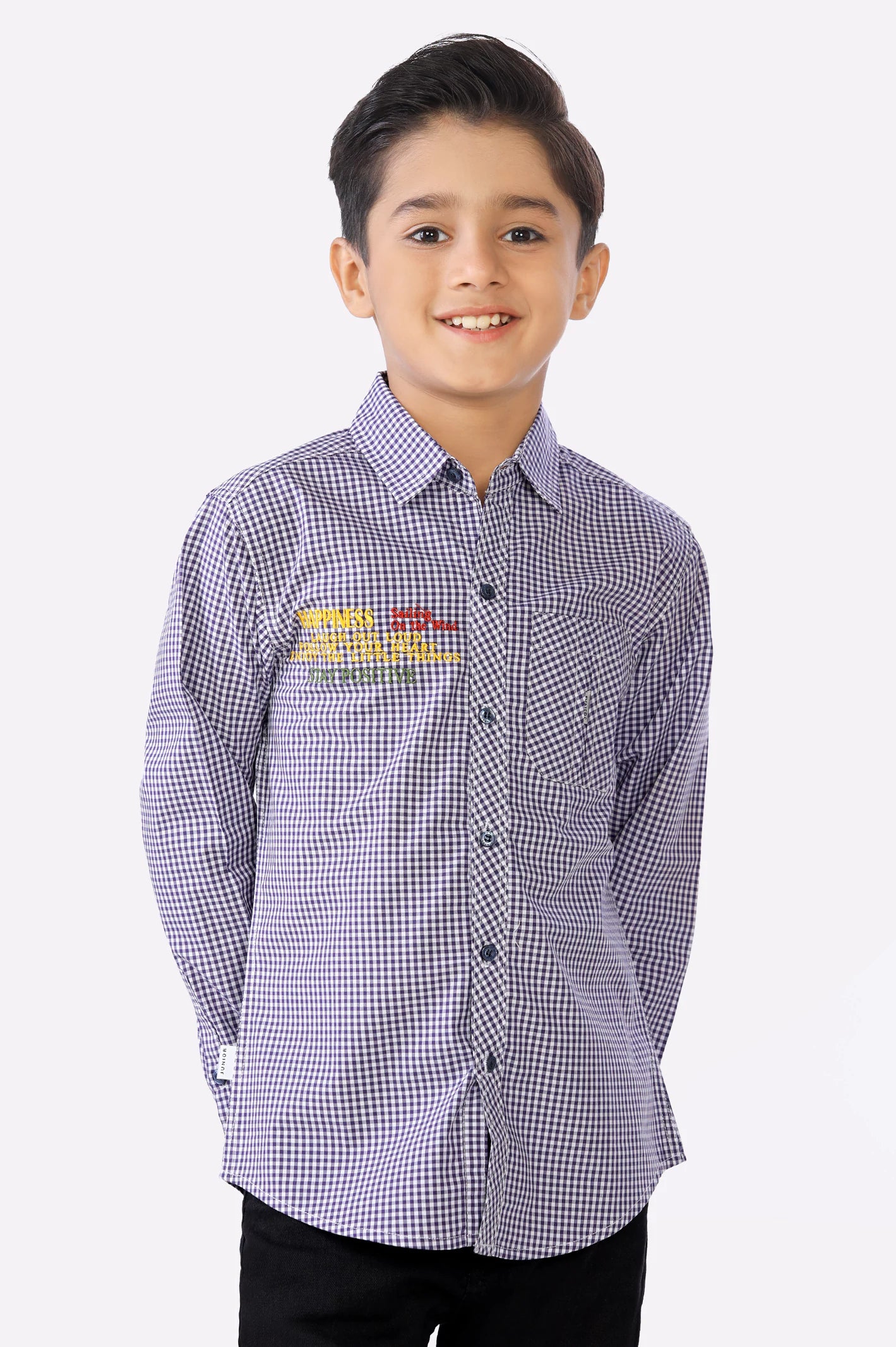 Dark Purple Gingham Check Boys Shirt From Diners