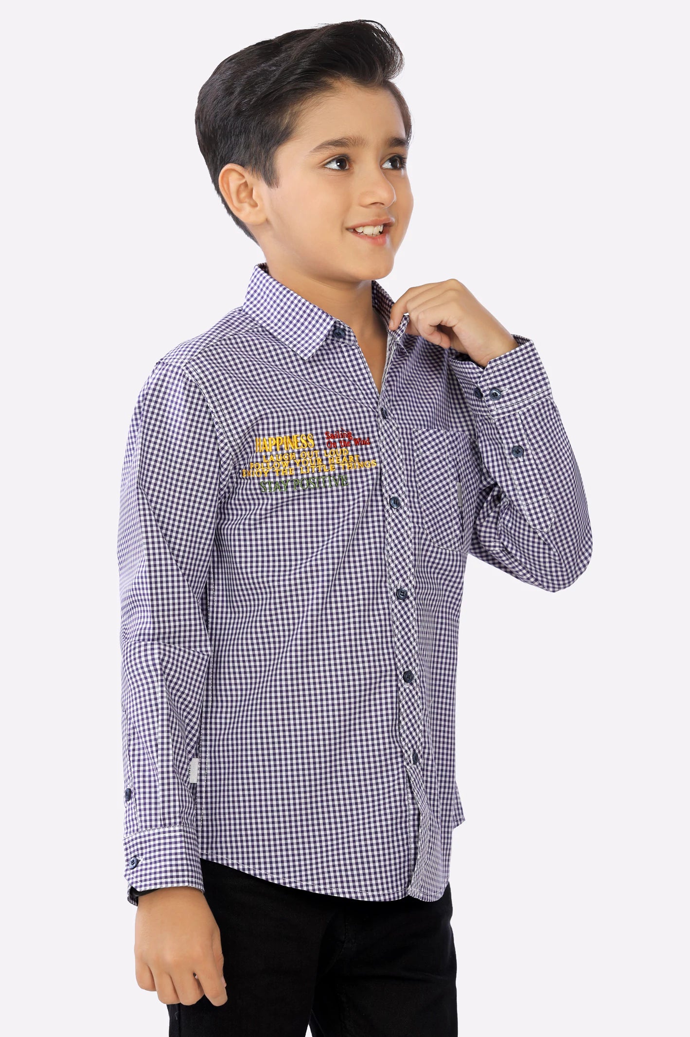 Dark Purple Gingham Check Boys Shirt From Diners