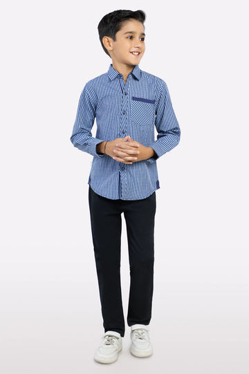 Navy Blue Gingham Check Casual Shirt