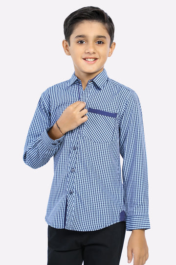 Navy Blue Gingham Check Casual Shirt
