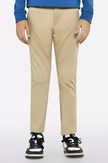 Beige Cotton Chinos For Boys