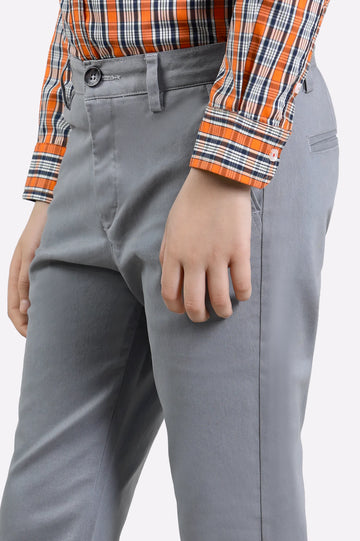Grey Cotton Chinos For Boys
