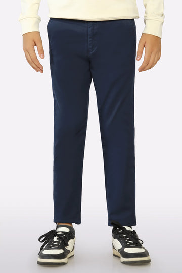 Navy Blue Cotton Chinos For Boys