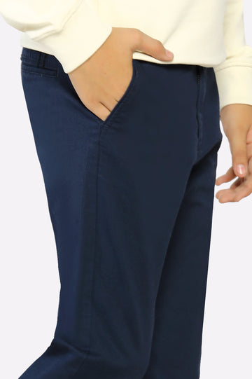 Navy Blue Cotton Chinos For Boys