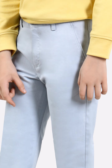 Silver Cotton Chino For Boys