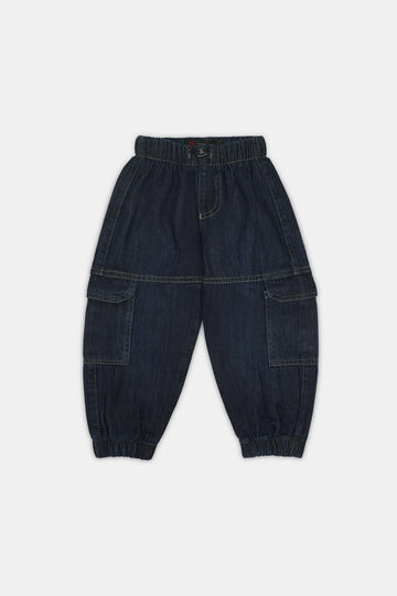 Dark Blue Denim Boys Cargo Pants