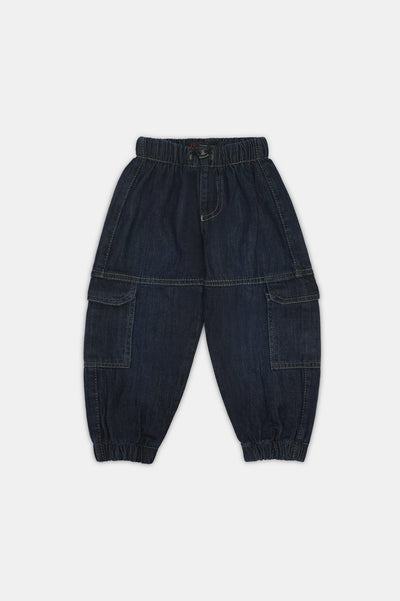 Dark Blue Denim Boys Cargo Pants
