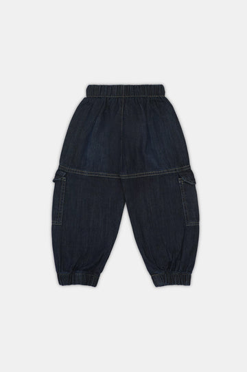 Dark Blue Denim Boys Cargo Pants
