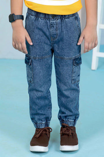 Medium Blue Denim Cargo Joggers