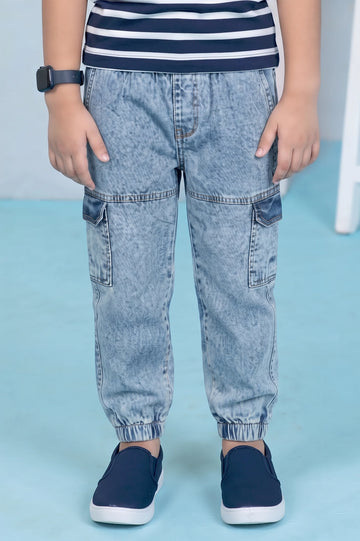 Light Blue Denim Cargo Joggers