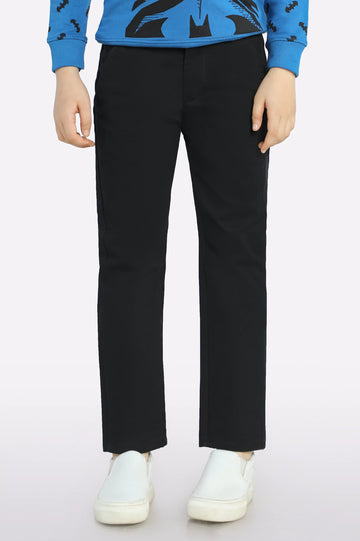 Black Cotton Chinos For Boys