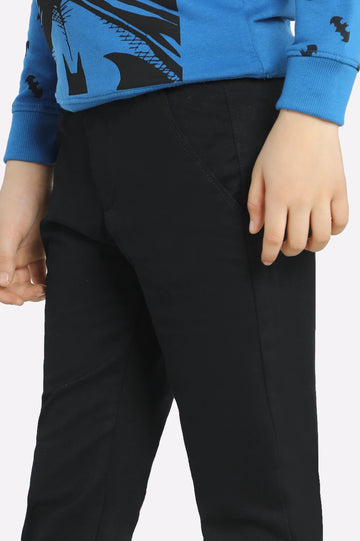 Black Cotton Chinos For Boys