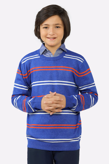 Blue Round Neck Boys Sweaters