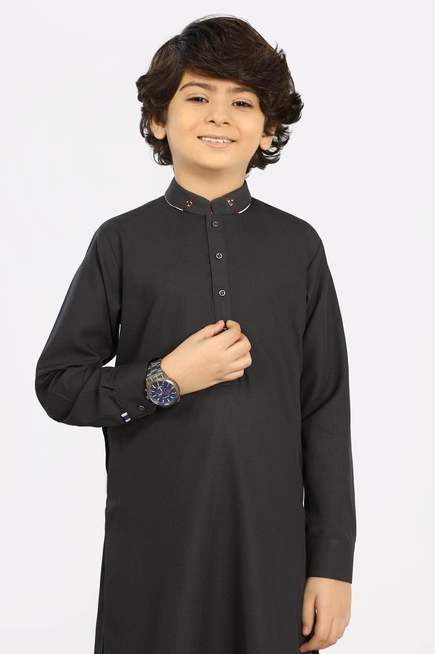 Dark Grey Wash & Wear Boys Shalwar Suit From Diners