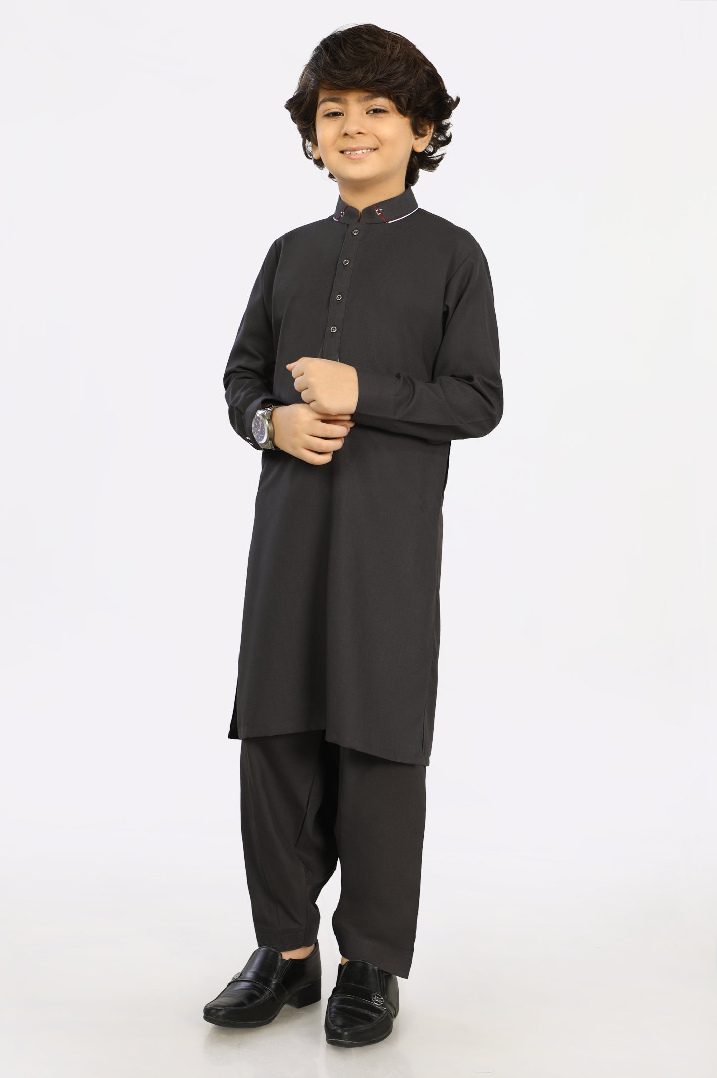 Dark Grey Wash & Wear Boys Shalwar Suit From Diners