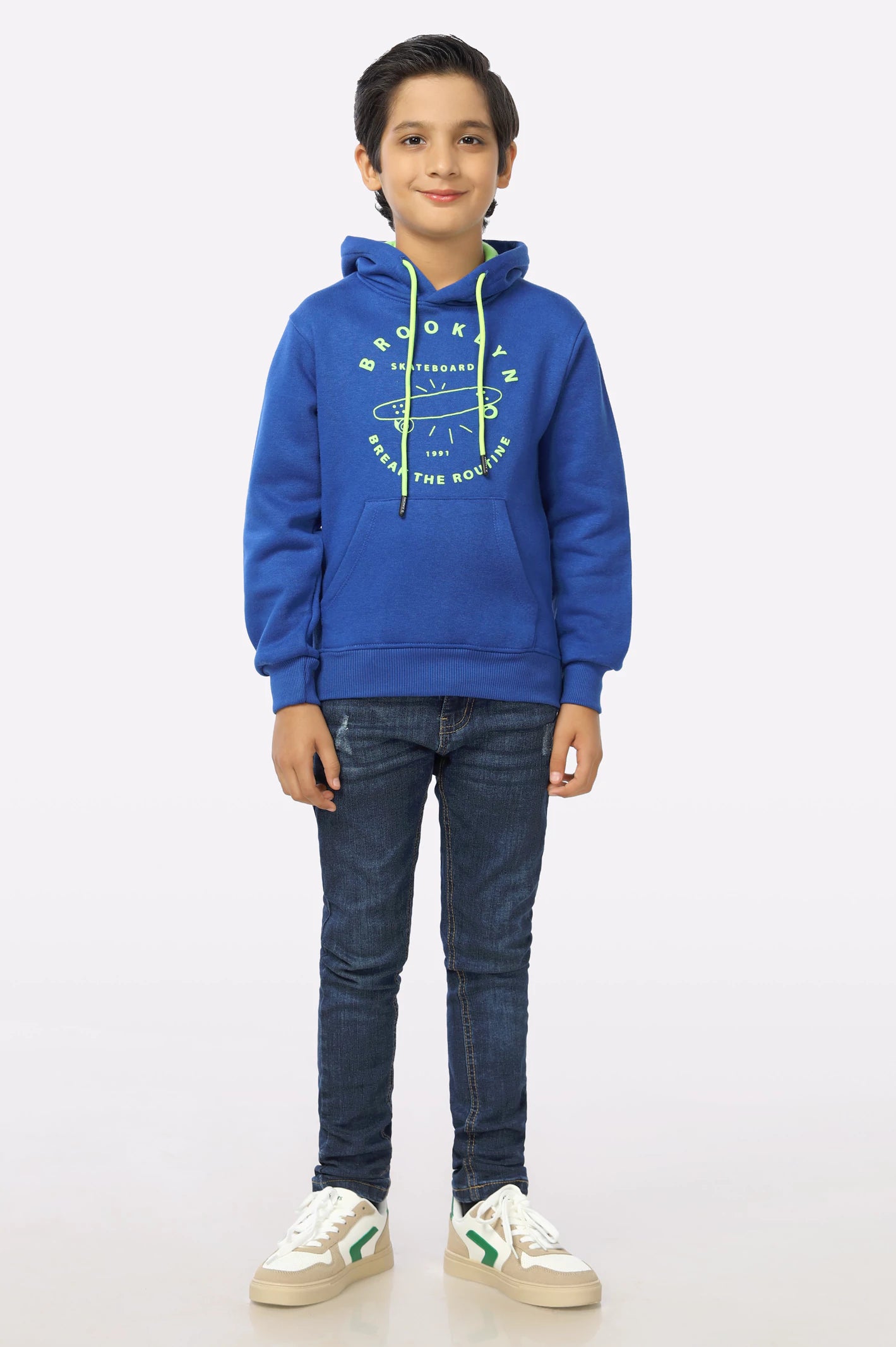 Royal Blue Graphic Printed Boys Hoodie From Diners