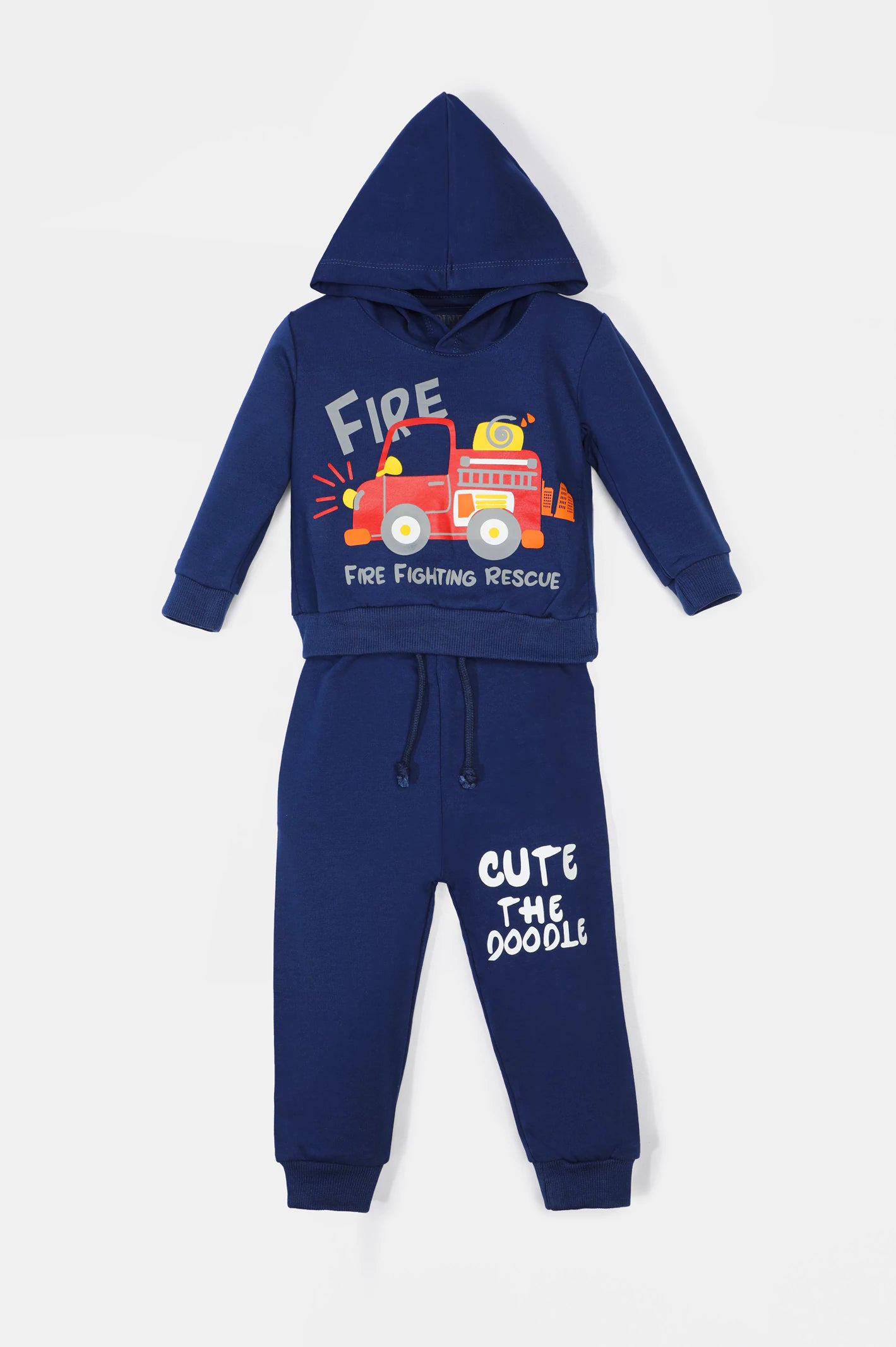 Navy Blue Graphic Printed Boys Hoodie From Diners