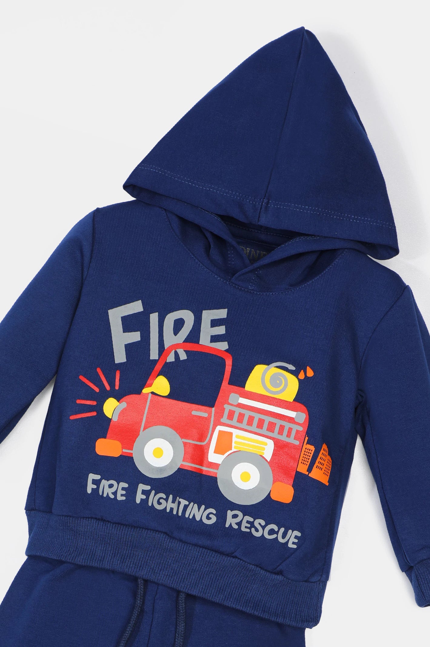 Navy Blue Graphic Printed Boys Hoodie From Diners