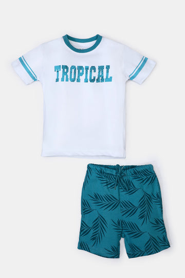 Turquoise Tropical Leafs Boys Combo