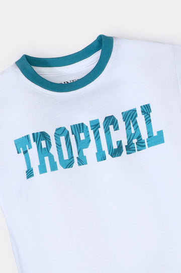 Turquoise Tropical Leafs Boys Combo