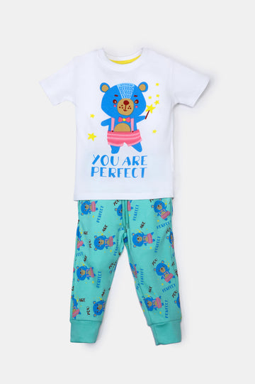 Turquoise Graphic Printed Boys Combo