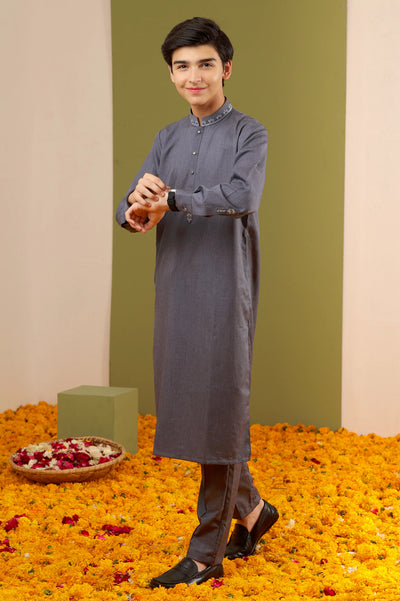 Boys Grey Kurta Pajama for Diners