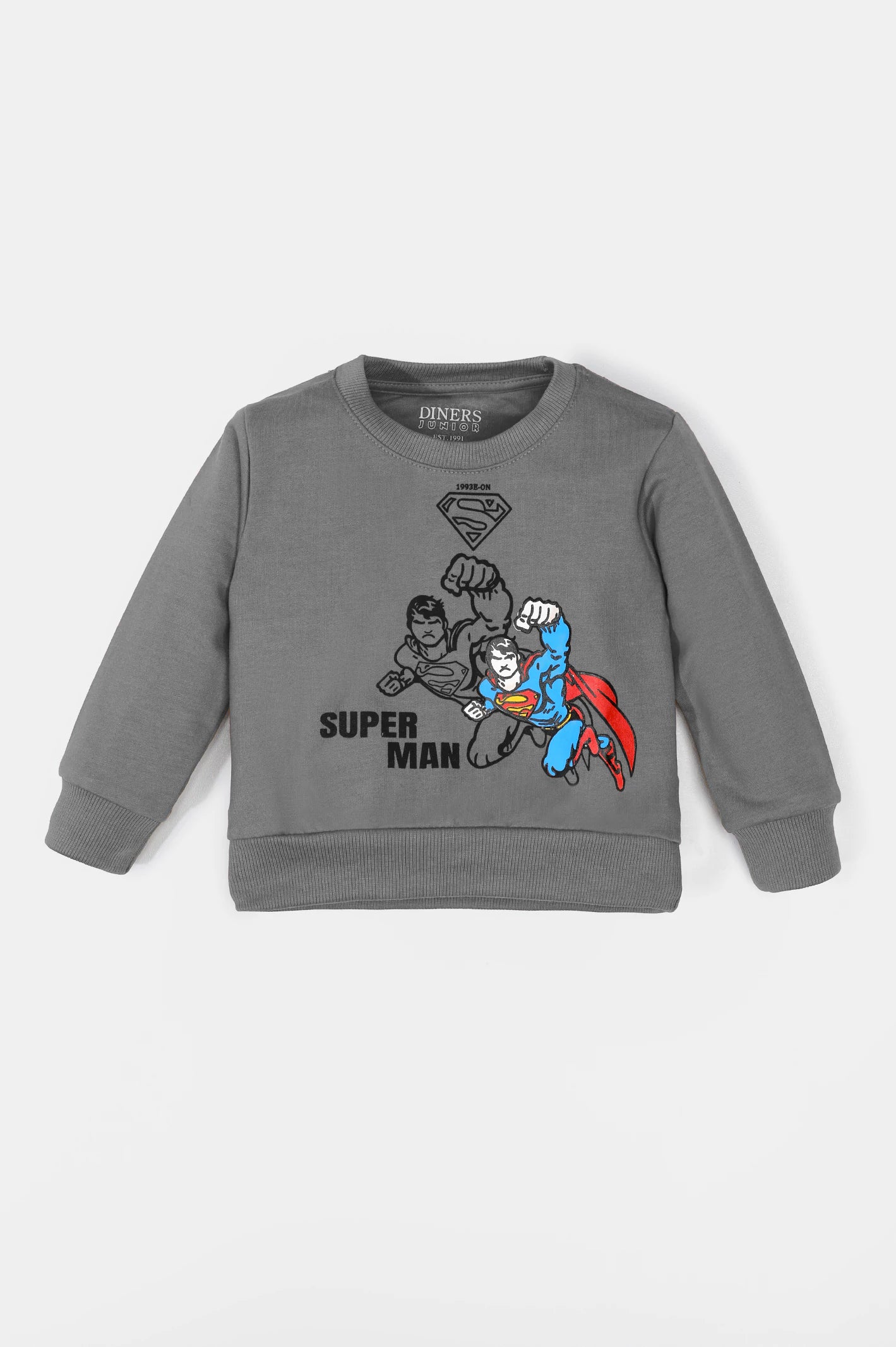 Grey Super Man Printed Boys Sweatshirt From Diners