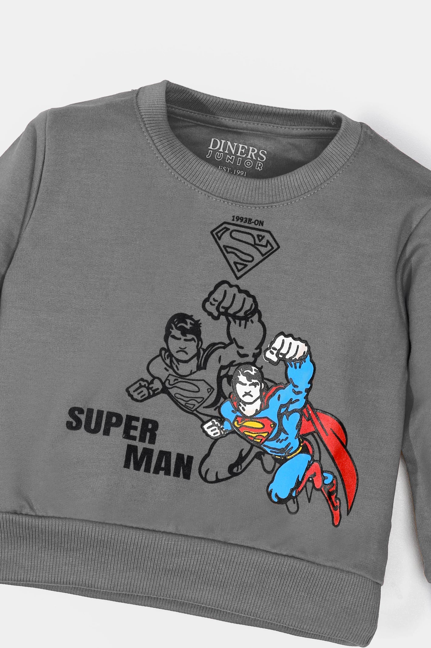 Grey Super Man Printed Boys Sweatshirt From Diners