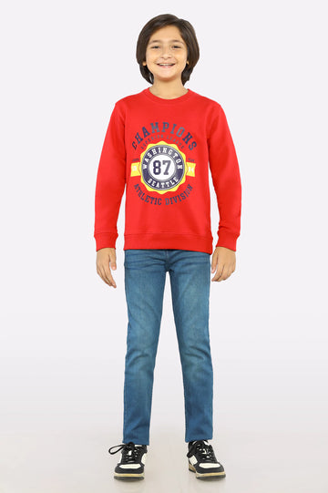 Red Graphic Printed Boys Sweatshirt