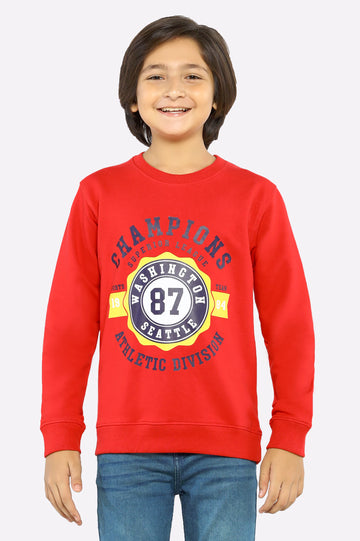 Red Graphic Printed Boys Sweatshirt