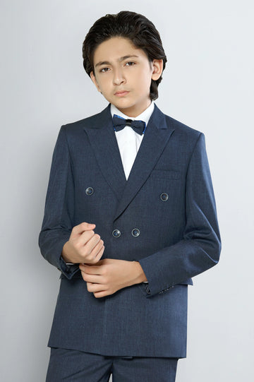 Boys Navy Blue Double-Breasted Suit Set