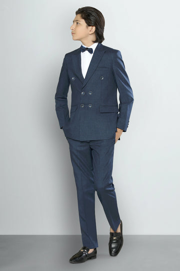 Boys Navy Blue Double-Breasted Suit Set