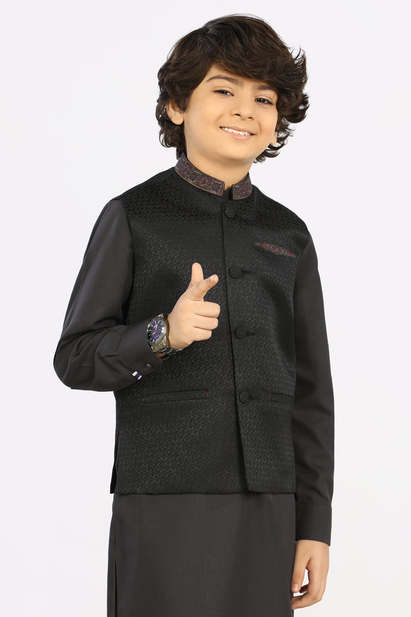 Black Embroidered Waist Coat From Diners